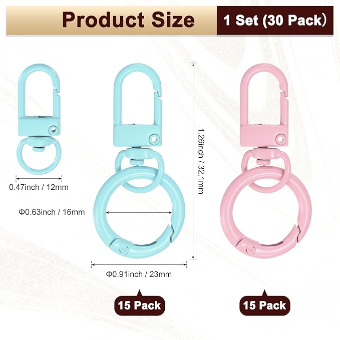 30-Pack Lobster Claw Clasp, Zinc Alloy Swivel Trigger Snaps Spring Clasps Hooks for Keychain Buckle/Lanyard/Straps/Purse, Spring Clasps Clips [Light Blue & Light Pink]