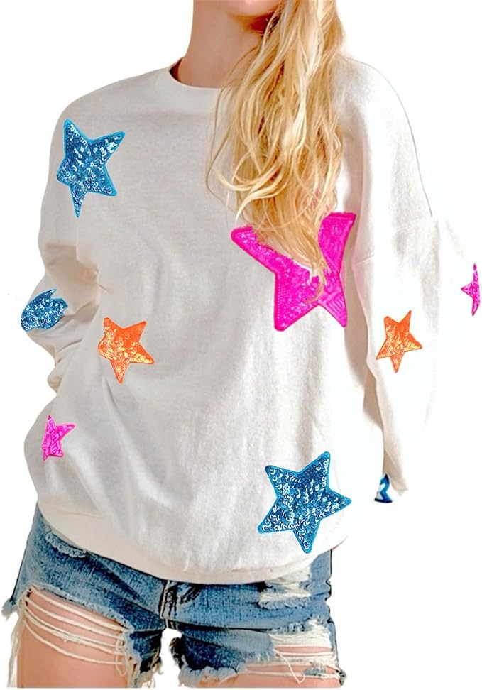 10Pcs Sequin Star Iron on Patches Shiny Stars Patches Embroidery Sequin Patches for Clothes Hats Backpacks Costume