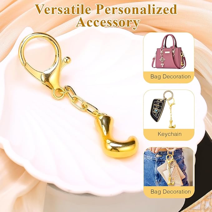 VICKHU Gold Plated Bubble Initial Letter Cute Keychain for Women Car Key Purse Decorative Keyring Handbag Charms Fashion
