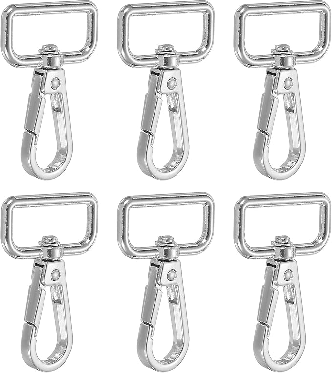 Swivel Snap Hooks, Metal D Ring Keychain Lanyard Clip Hook Lobster Clasp Claw Push Gate Clip - Fitting for(Purse Making - Sewing - DIY Crafts) 6 Pcs & 1" & Silver White