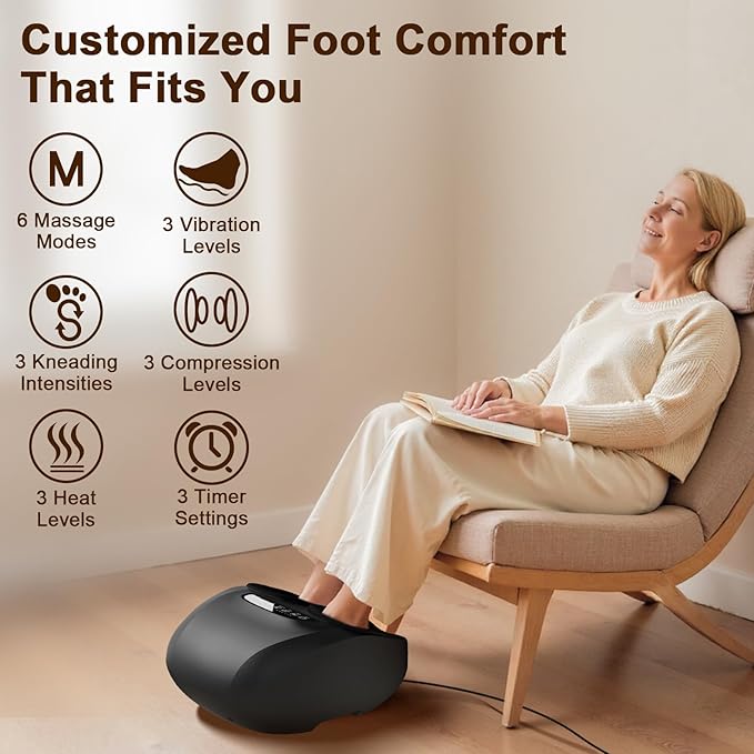 JZBRAIN Shiatsu Foot Massager Machine with Heat : Deep Kneading Foot Massager with Vibration & Compression for Plantar Fasciitis & Neuropathy - for Women & Men,Relax for Home Office Use