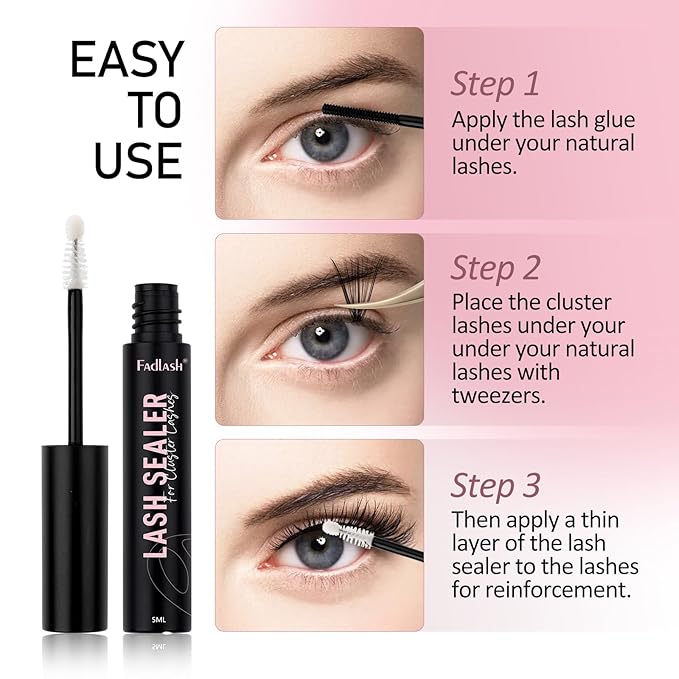 Lash Sealant for Eyelash Extensions Lash Seal Overnight Lash Sealer for Cluster Lashes Long-Lasting Retention Lash Seal Lash Overnight Sealer Eyelash Sealer Coating (Clear, 5ml)