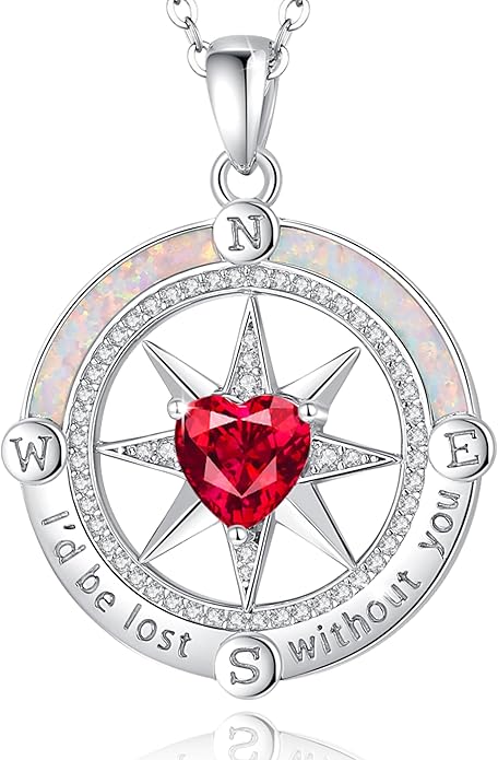 FANCIME Compass Necklace for Women Sterling Silver Compass Jewelry Opal Pendant Fine Jewelry Gemstone Birthday Christmas Gifts for Wife
