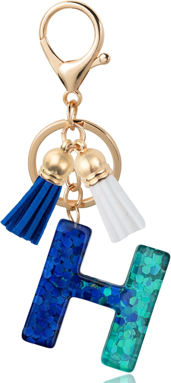 Initial Letter Keychain Cute Resin with 2 PU Tassel, Letter Keychain for Backpack Charms, Initial Keychains for Women