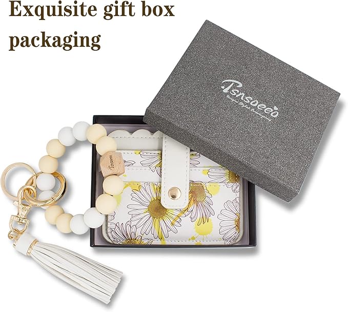 Keychain Wallet Wristlet Small Credit Card Holder Bracelet Key Chain Purse Bangle Tassel Beads Key Rings for Women