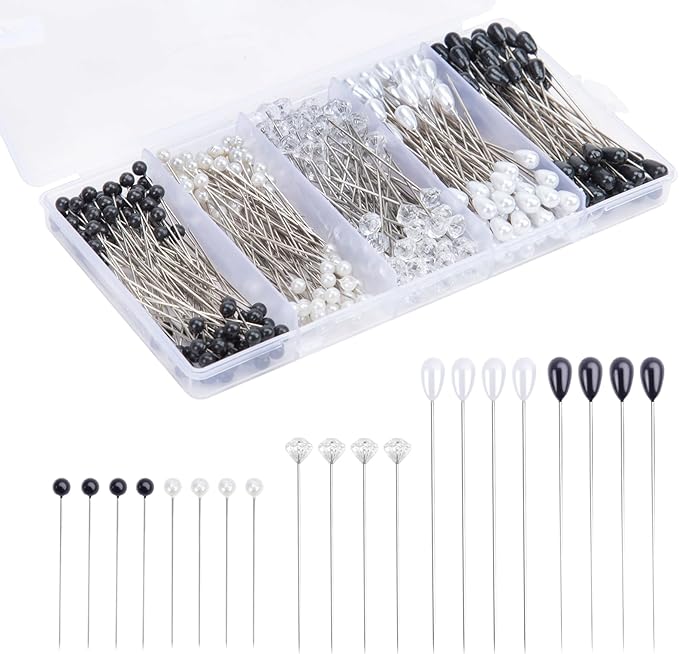 420pcs Boutonniere Corsage Pins 5 Styles Flower Pins Pearl Teardrop Crystal Head Black and White Wedding Bouquet Pins for DIY Craft Wedding Floral Decorations