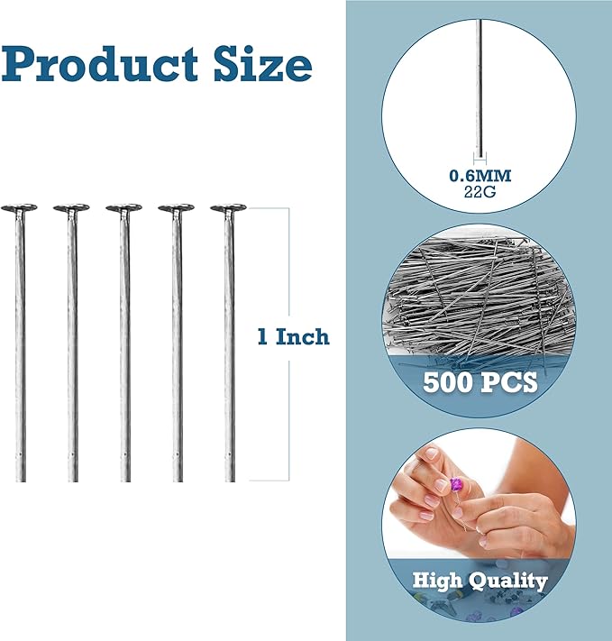 Mandala Crafts 1 Inch Gunmetal Flat Head Pins for Jewelry Making Earring Making Supplies – 500 PCs Jewelry Findings for Making Earring DIY Bracelets Rosary Charms