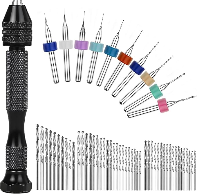 59 Pcs Hand Drill Bits Set, 48 Pieces Pin Vise Hand Drill Micro Twist Drills and 10 Pcs PCB Mini Cutting Bits for Resin Polymer Wood Craft DIY Jewelry Making Carving