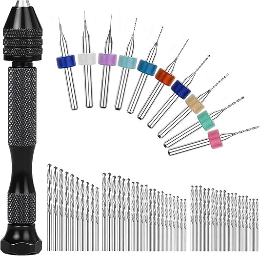 59 Pcs Hand Drill Bits Set, 48 Pieces Pin Vise Hand Drill Micro Twist Drills and 10 Pcs PCB Mini Cutting Bits for Resin Polymer Wood Craft DIY Jewelry Making Carving