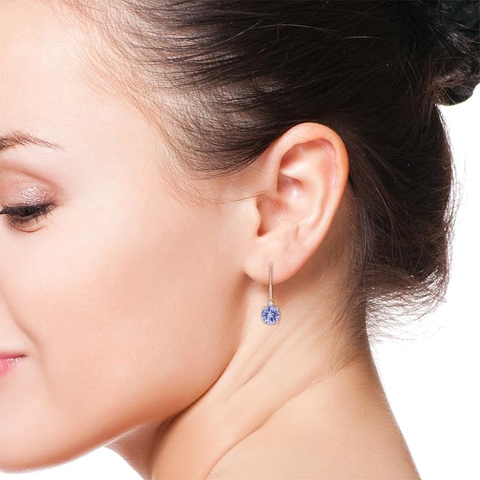 ANGARA Natural Tanzanite Earrings for Women | Tanzanite and Diamond Leverback Drop Earrings in 14K Solid Gold/Platinum | December Birthday, Anniversary, Gemstone Jewellery Gift