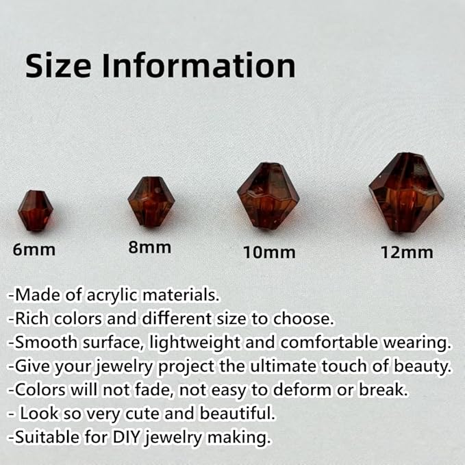 200pcs 10mm Acrylic Bicone Beads Faceted Acrylic Crystal Spacer Beads for Bracelet Necklace Earring Keychain Jewelry Making Crafts(Dark Coffee)