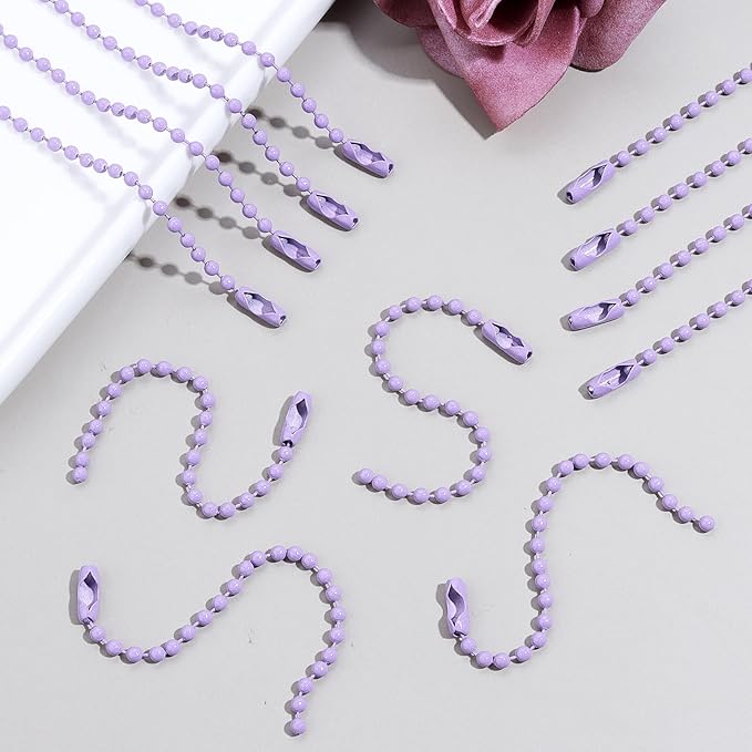 Lemonkey 100Pcs Ball Beads Chains Bulk,Purple Keychains Rings Metal Chain,4 Inch Dog Tag Metal Small Chains with Connectors for Hanging Decoration