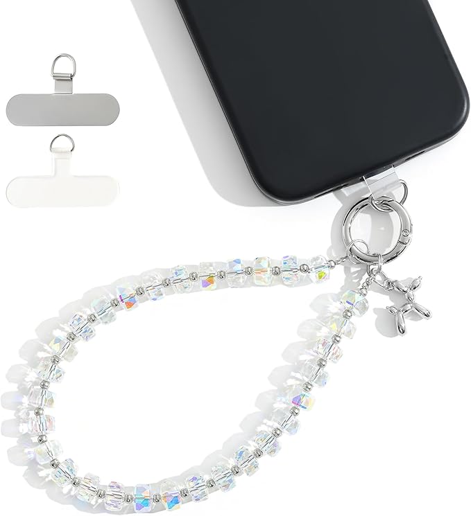 Crystal Phone Wrist Strap Phone Charm Chain Keychain Beaded Cellphone Lanyard with Tether Tab Hands-Free Wristlet Bracelet Wrist Grip Strap for Women, W-Crystal AB