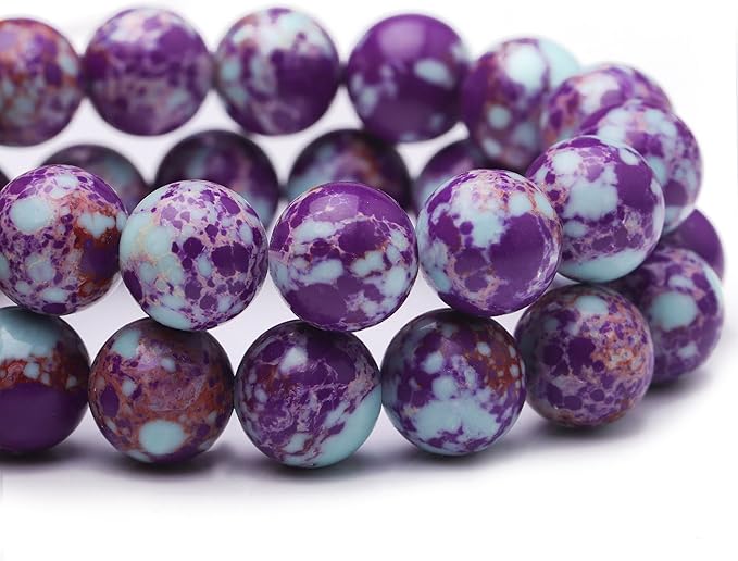 Natural Stone Beads for Jewelry Making,8mm Purple-Blue Imperial Jasper Polished Smooth Round Gemstone Beads for Bracelet Necklace 15 Inch
