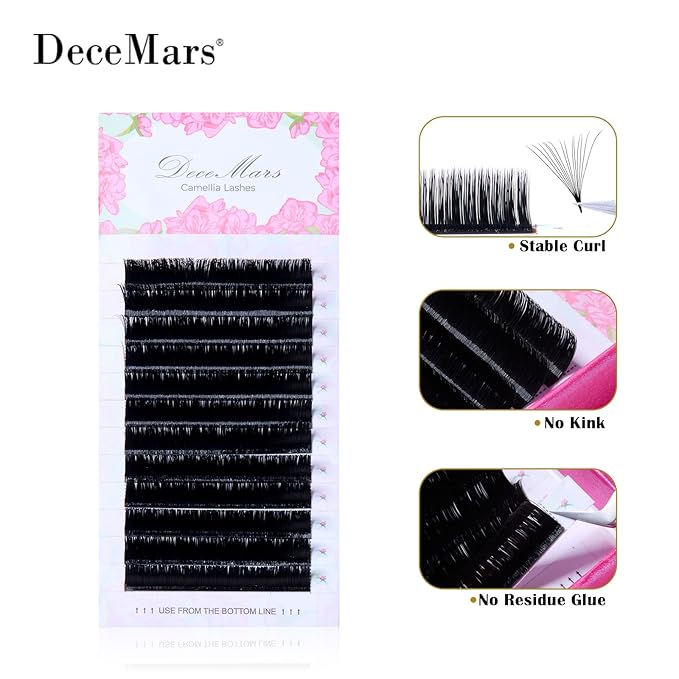 DeceMars Automatic Rapid Blooming Eyelash Extensions Self Fanning Easy Fans 1 Second Flowering Fake Lashes 2D~10D Russian Volume Eyelashes Matte Black-0.03mm-B-8-14m Mix