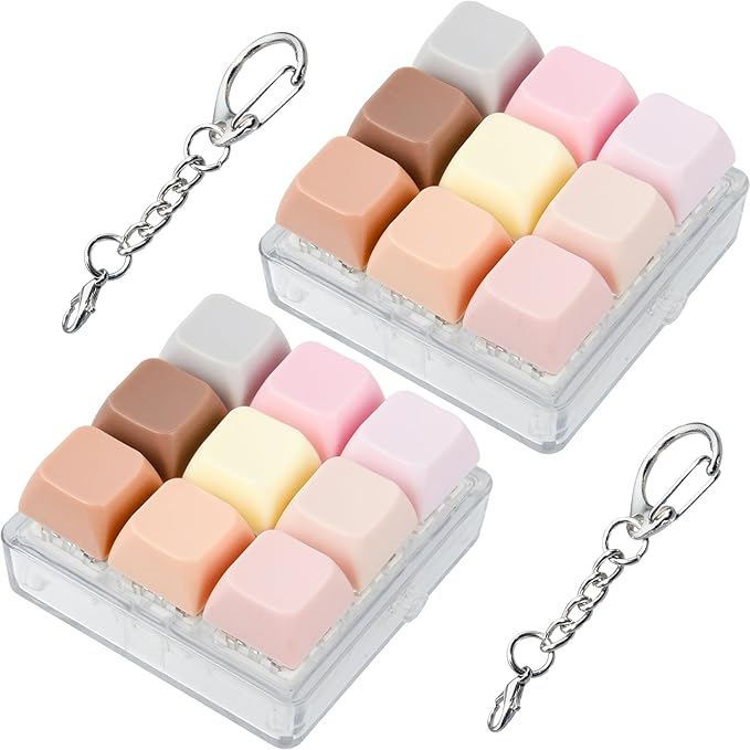 2 Pack 9 in 1 Keyboard Fidget Toy, Keyboard Fidget Keychain Anti-Stress Keyboard Decompression Button Finger Clicker Toys Stress Relief Fidget Gifts (Morandi)