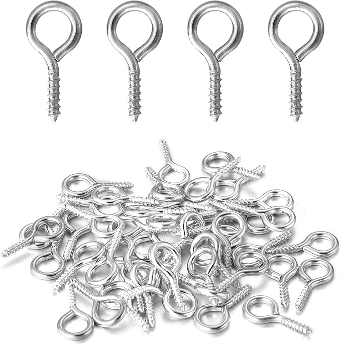 200 Pcs Metal Screw Eye Pins Hooks 7X14mm Heavy Duty Screw Eye Pins for DIY Jewelry Making Rhodium Plated Eye Bolt Arts & Crafts Project