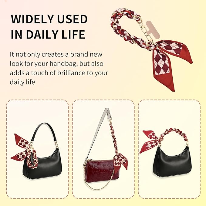 Fycyko Phone Wrist Strap with Gold Metal Scarf and Universal Tether Tab, Aesthetic Print Design Ribbon Chain, Multi-Purpose Accessories for Bag Key Cellphone for Men Women Girls-Red Checkerboard
