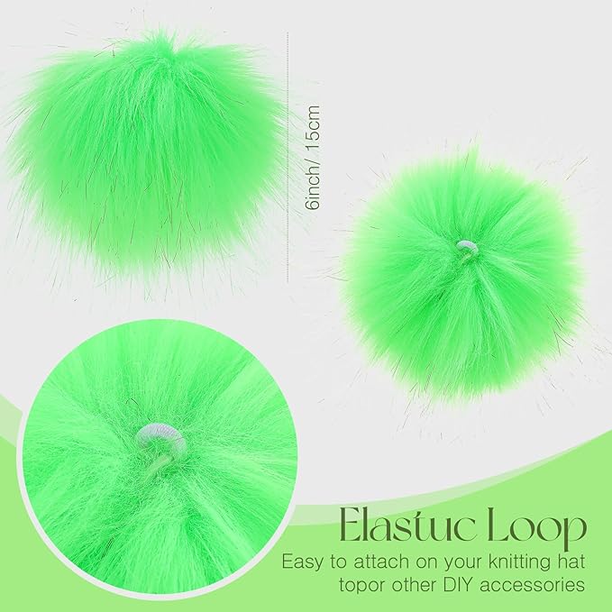 Tatuo 16 Pcs Faux Fur Pom Poms for Hat 4 Inches Large Fluffy Pom Balls for Crafts Knitting Beanies Shoes Scarves Bag Pompoms Keychain Charms Winter DIY Accessories (Green)