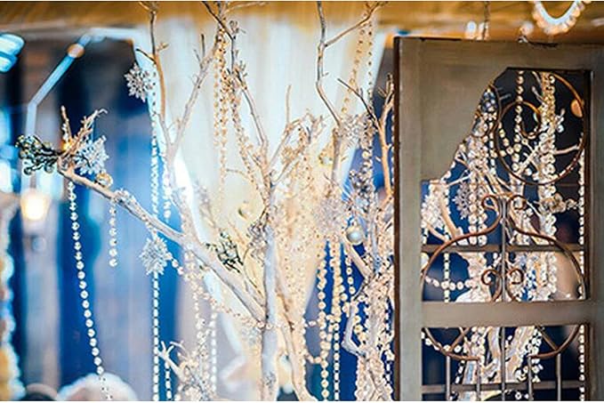 33ft Sparkling Crystal Chains Garland -Chandelier Prism Octagon Beads Chain Ornaments Acrylic Hanging Decor for Christmas Tree, Wedding Arch, Window Curtain, Party Ceiling DIY Jewelry Decration
