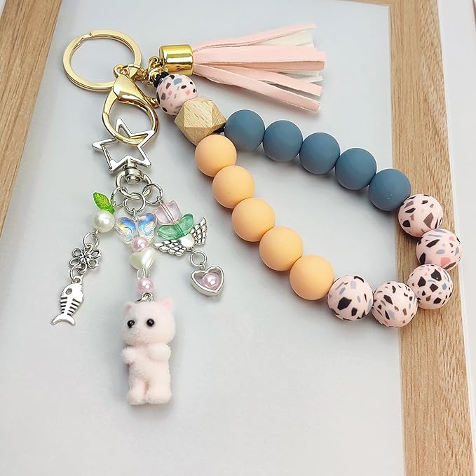 Cute Pink Keychain,Fuzzy Cat Keychain Aesthetic Y2K KeychainStylish KeychainsAccessories