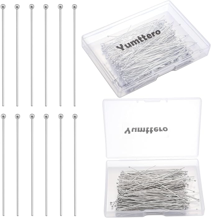 200 Pcs 70mm/2.76 Inch 21 Gauge Eye Pins for Jewelry Making Head Pins Ball Pins, Yumttero Straight Eye Pins for Craft Earring Bracelet Necklace Pendant Jewelry Making (Ball Pins,Platinum Color)