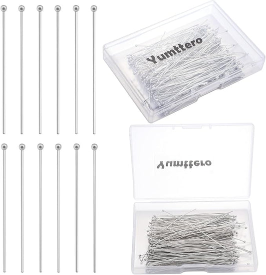 200 Pcs 70mm/2.76 Inch 21 Gauge Eye Pins for Jewelry Making Head Pins Ball Pins, Yumttero Straight Eye Pins for Craft Earring Bracelet Necklace Pendant Jewelry Making (Ball Pins,Platinum Color)