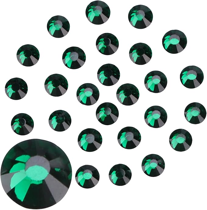 Glue Fix Crystal Flatback Rhinestones Glass Diamantes Gems for Crafting Nail Art Crafts Decorations Clothes Shoes 3.2mm (ss12 1440pcs, Dark Green)