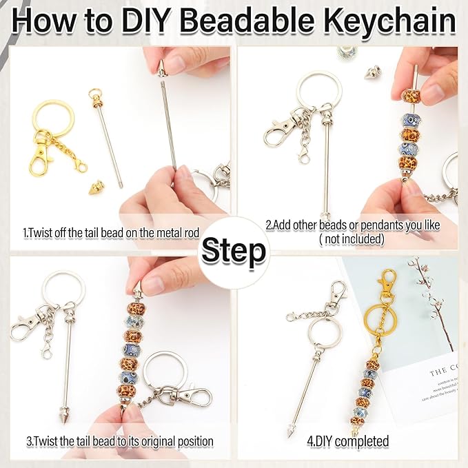 18Pcs Beadable Keychain Bar Bulk, Colorful Plating Alloy Beaded Keychain, Blank Keychain Making Supplies DIY