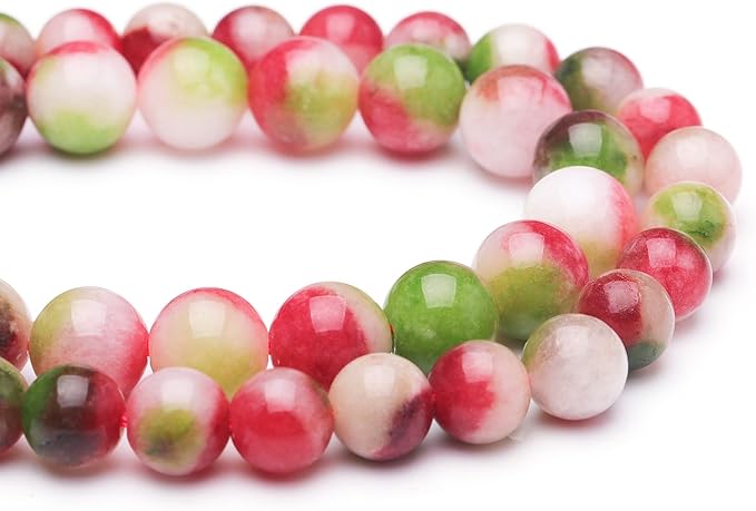 Natural Stone Beads for Jewelry Making,8mm Watermelon Tourmaline Polished Smooth Round Gemstone Beads for Bracelet Necklace 15 Inch
