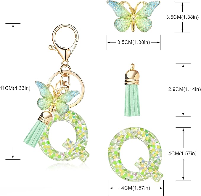 Fashion Alphabet Initial Letter Keychain Tassel Butterfly Pendant Key Ring for Purse Handbags Women Girl