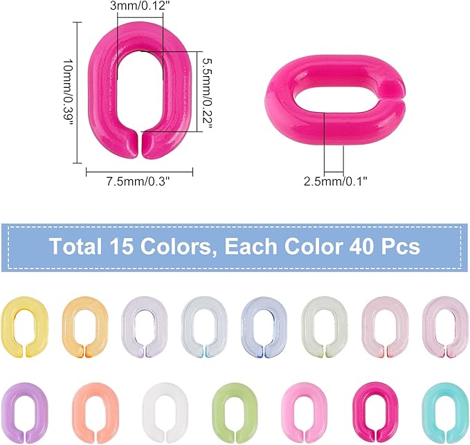 CHGCRAFT 600Pcs 15 Styles Transparent Opaque Acrylic Linking Rings Oval Quick Link Connectors for Earring Necklace Jewelry Eyeglass Chain DIY Craft Making