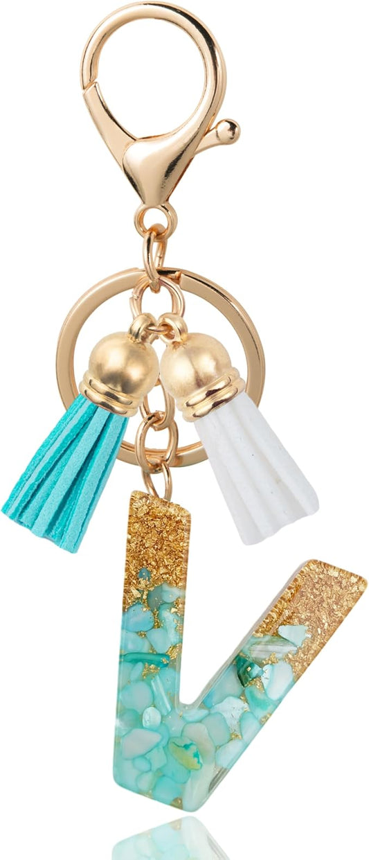 Initial Letter Keychain Cute Resin with 2 PU Tassel, Letter Keychain for Backpack Charms, Initial Keychains for Women