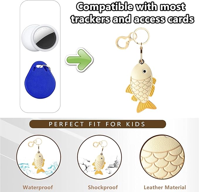Leather Keychain Holder Case Compatible with AirTag,Cute Protective Cover with Keyring,Anti-Scratch Finder GPS Tracker Case for Wallet Keys,Bag,Pets(Fish Pink)