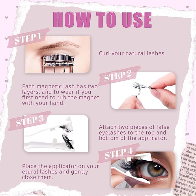 FADLASH Magnetic Eyelashes with Applicator Reusable Magnetic Lashes Natural Look No Glue Needed Wispy Lash Extensions Easy to Wear and Remove 4 Pairs (S02)
