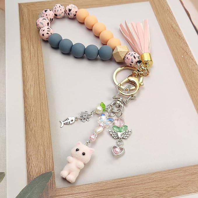 Cute Pink Keychain,Fuzzy Cat Keychain Aesthetic Y2K KeychainStylish KeychainsAccessories