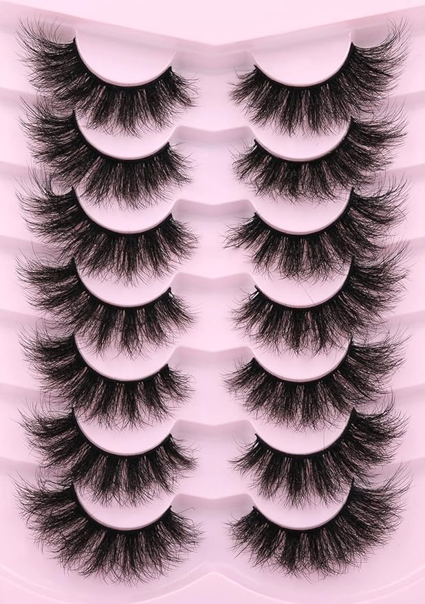 Kiromiro Lashes Volume False Eyelashes Wispy Faux Mink Eyelashes Long Dramatic Lashes 8D Volume Strip Eyelashes Cat Eye Lashes Pack