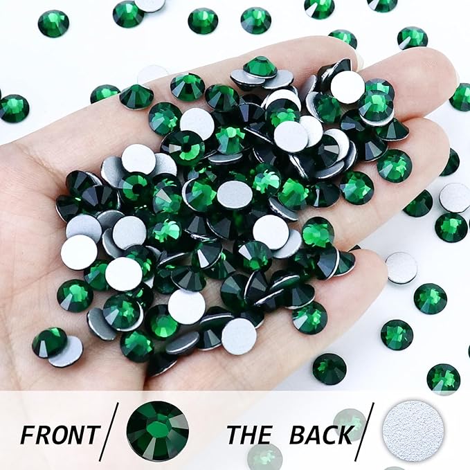 1440PCS SS4 Crystal Glass Flatback Rhinestones, Round Flat Back Crystal Gems for Nail Art and Craft Clothes, Glue Fix Diamond Stones Emerald/Dark Green (1.5-1.7mm)