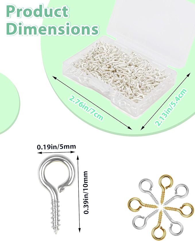 310pcs Silver Small Screw Eye Pins for Jewelry Making & DIY Crafts, Mini Eyelet Screws for Art Projects & Bead Charms, Tiny Eye Hooks, Mini Eyelet Hooks for Cork Top Bottles (5mm)
