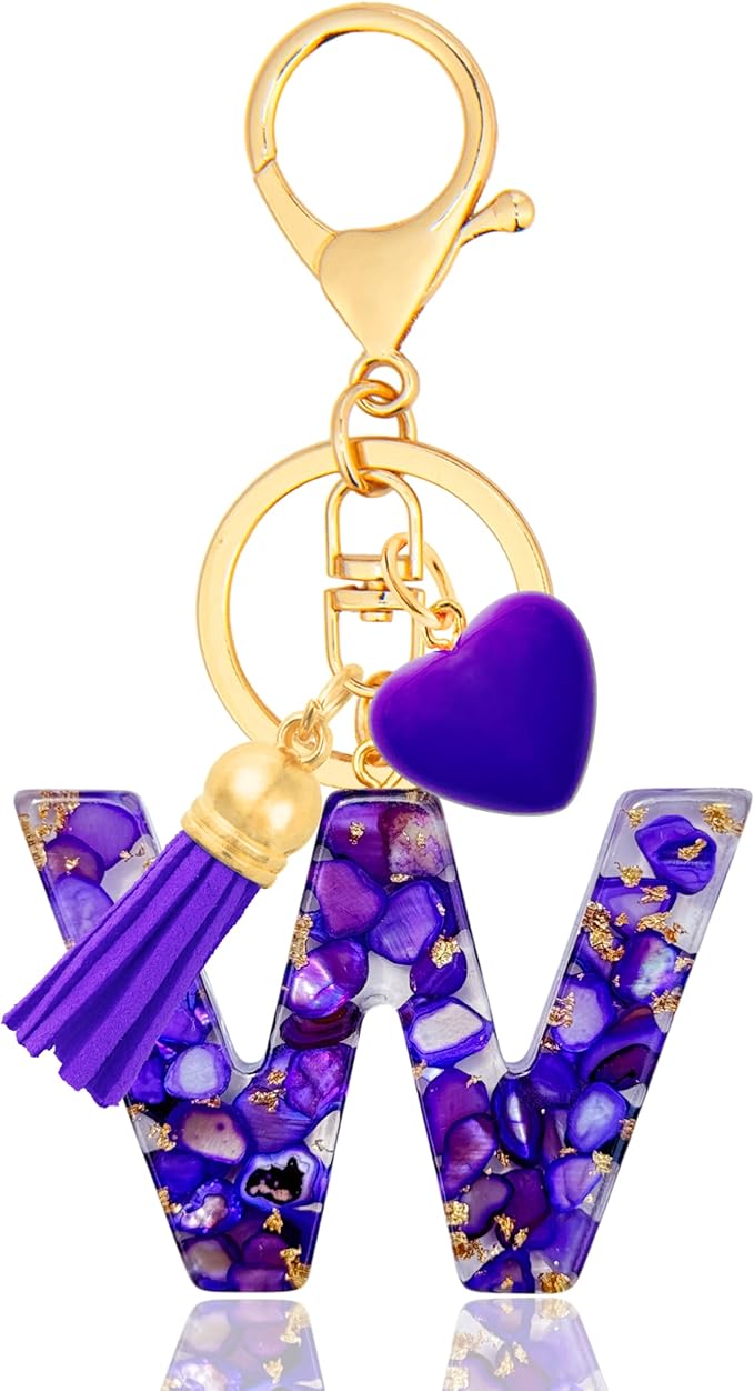 Initial Keychains for Women with Cute Heart Resin - Alphabet Letter Keychain for Bag, Backpacks, Purse or Car key