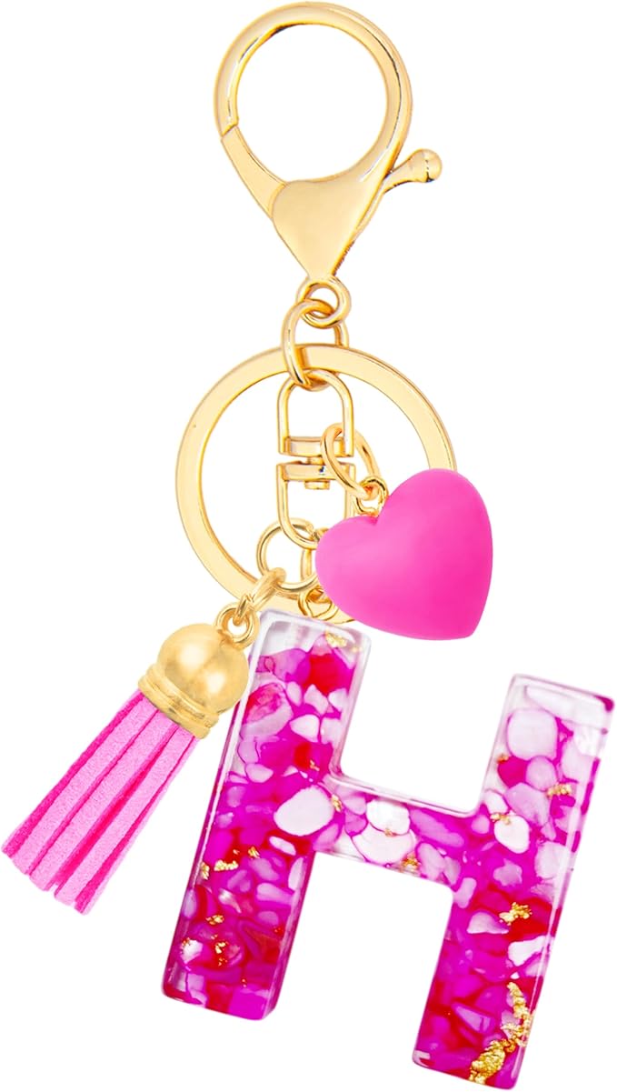 Initial Keychains for Women with Cute Heart Resin - Alphabet Letter Keychain for Bag, Backpacks, Purse or Car key