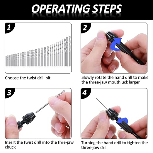 Mudder 57 Pieces Micro Hand Drill Bits Set with Pin Vise 46 Pcs Pin Vise Hand Twist Drills and 10 Pcs PCB Mini Cutting Bits for Resin Polymer Clay Craft DIY Jewelry(Black)