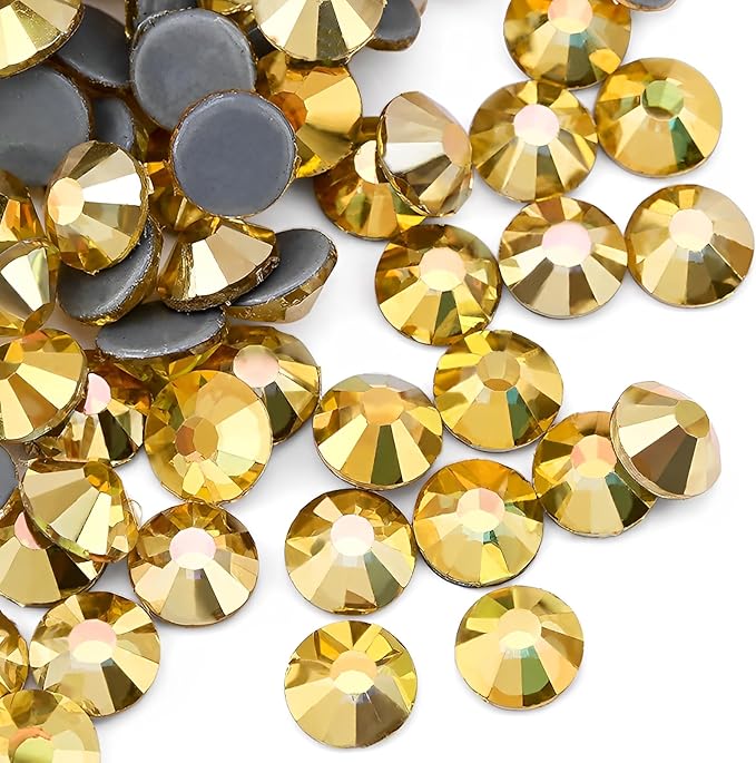 Hot Fix Crystal Flatback Rhinestones Glass Diamantes Gems 3.2mm(12ss 1440pcs, Metallic Sunshine)