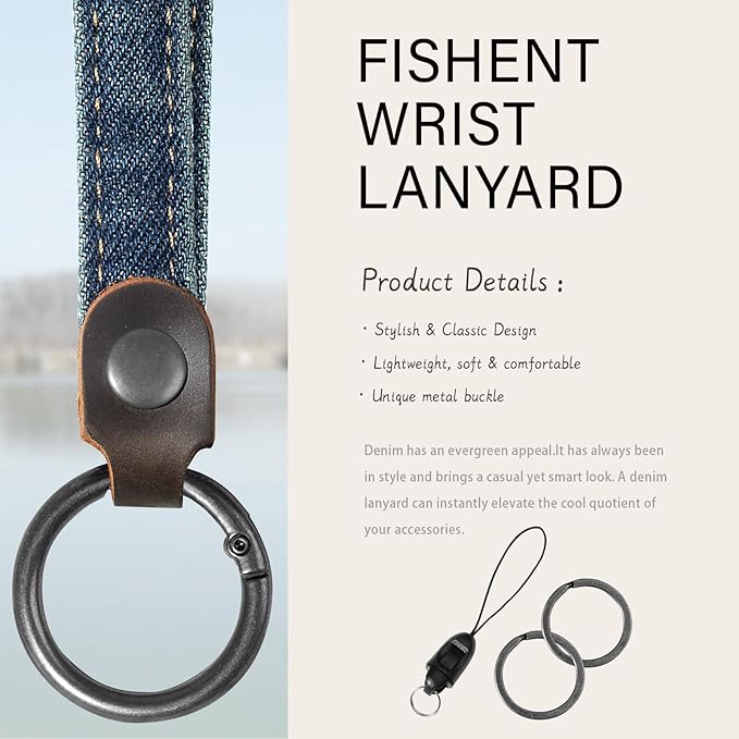 Fishent Denim Wristlet Keychain for Women Men, Cute Key Chain, Wrist Lanyards for Car Keys ID Badge Wallet Card Holder