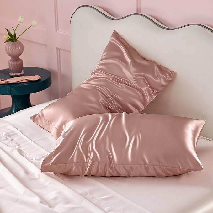 Bedsure Satin Pillowcase 2 Pack Similar to Silk Pillow Cases Standard Size, Pillow Case for Sleeping Women with Envelope Closure, Gifts for Women Men, Rose Cloud, 20x26 Inches, 2pcs