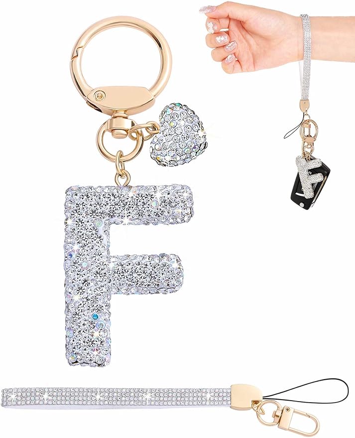 Initial Keychain for Women Girls,Bling Letter Key chain Initial with Heart,Pink Keychain Charms for Backpack Handbag