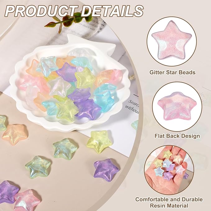uxcell 50Pcs Flat Back Star Resin Charm, Glitter Star Charm Mini Bulk Beads Embellishments for DIY Crafts Hair Clips, Photo Frames, Phone Cases, Scrapbooking Decor, Pink