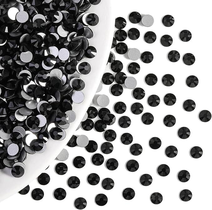 Beadsland Flatback Rhinestones Bulk,14400pcs Black Rhinestones for Nails Crafts Clothes DIY Decoration, Jet Black, SS12,3.0-3.2mm