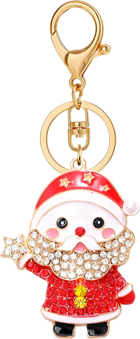Dreuyet Christmas Keychain Rhinestone Crystal Christmas Tree Santa Purse Bag Handbags Charms for Women Lady Friends