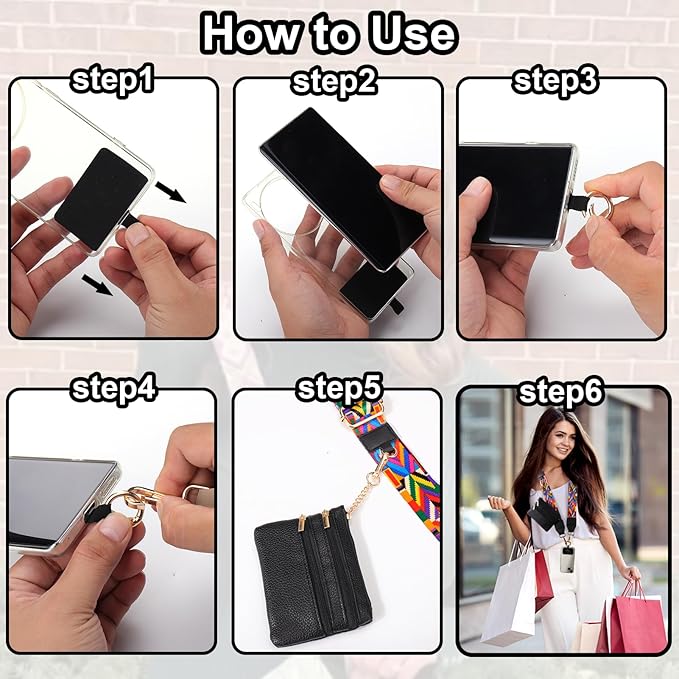XANGNIER Clip and Go Strap for Phone with Wallet Crossbody, Phone Strap with Zippered Wallet, Adjustable Anti Theft Cellphone Lanyard for Women, Cellphone Chain Accessories,Multicolor 10